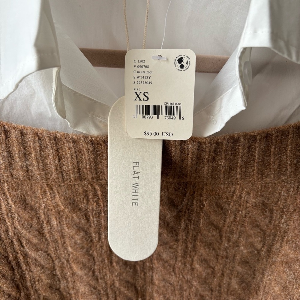 Free People Flat White Cable Knit Off Shoulder Sweater with Collar Size XS - Picture 2 of 4